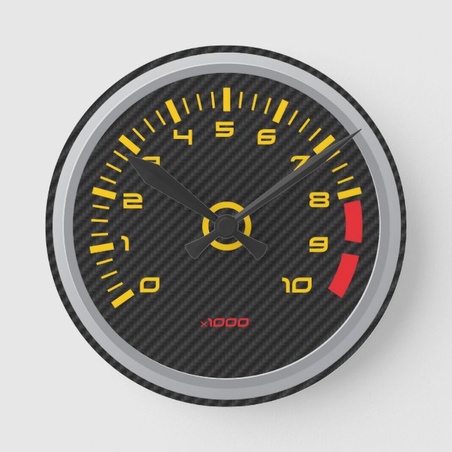 Faux Carbon Fibre Car RPM Gauge Wall Clock (Front)