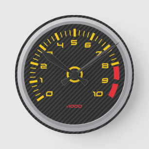 Faux Carbon Fibre Car RPM Gauge Wall Clock