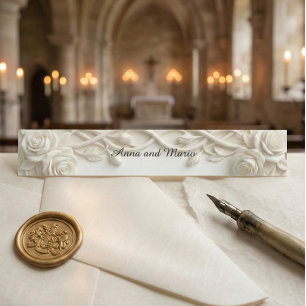 Faux Carved Plaster Relief Ivory Floral Invitation Belly Band