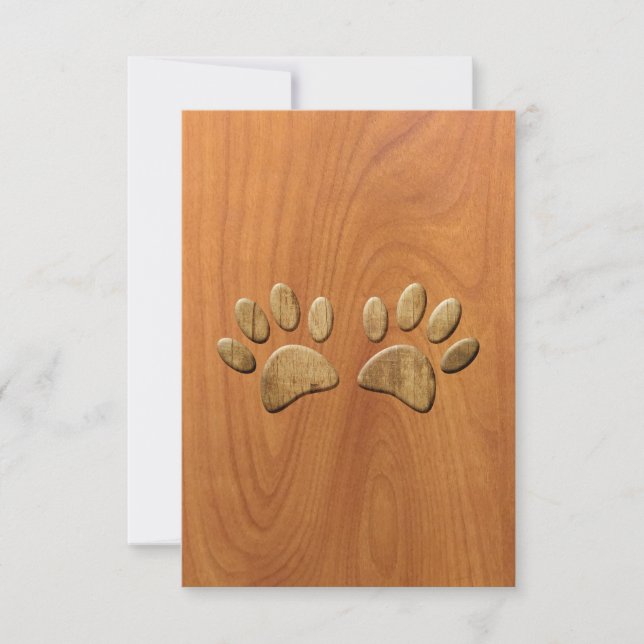 Faux Carved Wood Dog Paw Prints Card (Front)