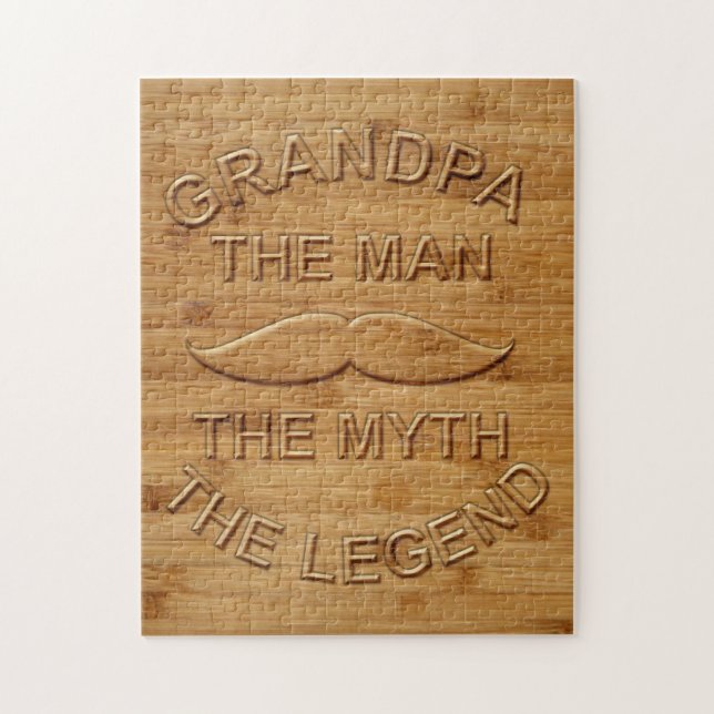 Faux Carved Wood Grandpa The Legend Jigsaw Puzzle (Vertical)