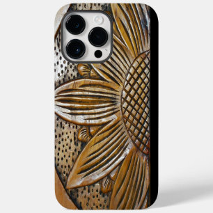 Faux Carved Wooded Texture Sunflower Carving iPhone 14 Pro Max Case