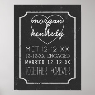 Faux Chalkboard Engaged Married Together Forever Poster