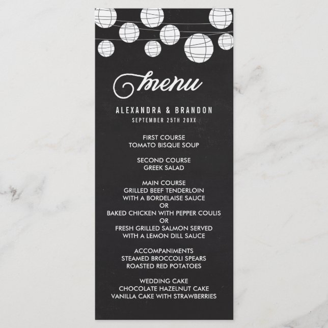 Faux Chalkboard Hanging Lanterns Rustic Menu (Front)