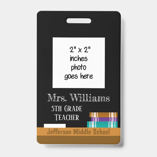 Faux Chalkboard Middle School Teacher ID Badge  (Front)