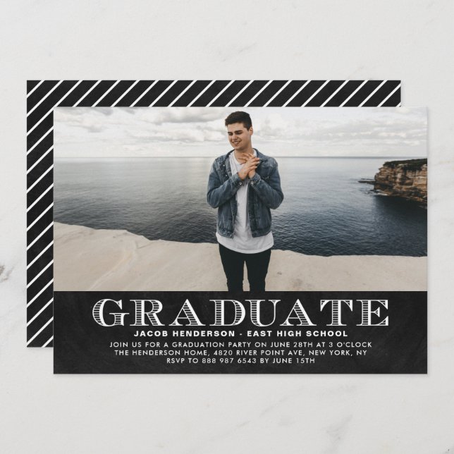 Faux Chalkboard Photo Graduation Party Invitation (Front/Back)