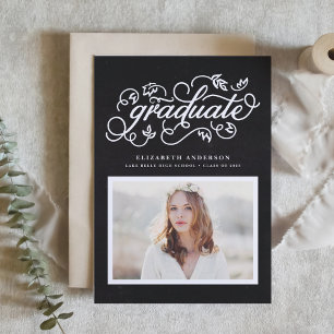 Faux Chalkboard Rustic Script Photo Graduation Announcement