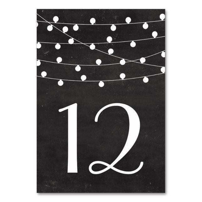 Faux Chalkboard String Lights Table Numbers Card (Front)