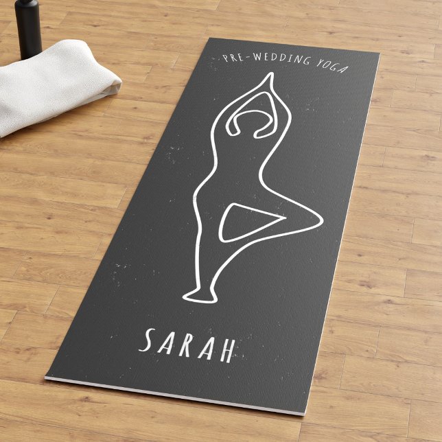 Faux Chalkboard Wedding Tree Pose Outline Yoga Mat (Fun and quirky yoga mat for your pre-wedding workouts. Just add your name)