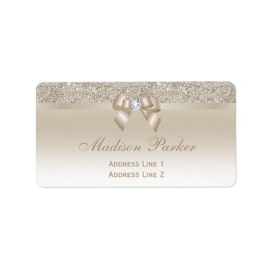 Faux Champagne Sequins Bow Ribbon Diamond Address Label