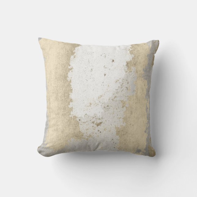 Faux Champaigne Gold Grey Silver Grungy Abstract Cushion (Front)