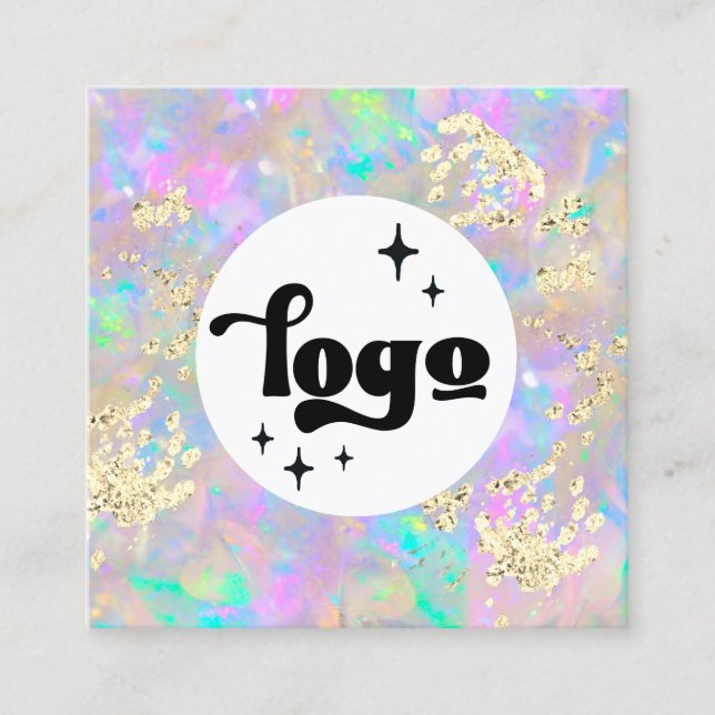 faux chunky glitter opal  square business card (Front)