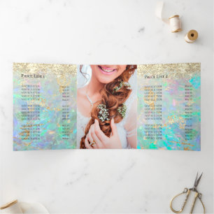faux chunky glitter opal tri-fold brochure invitation