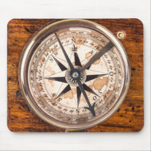 Faux compass on wood mouse pad