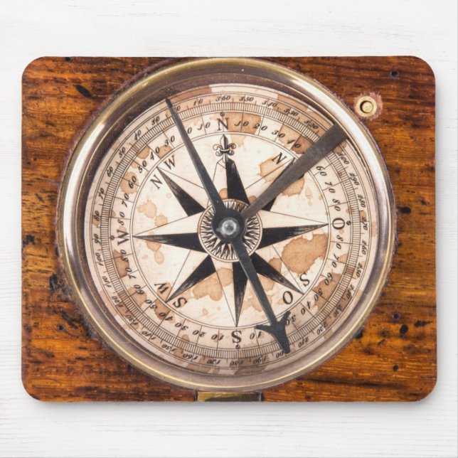 Faux compass on wood mouse pad (Front)