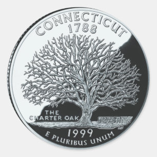 Faux Connecticut State Quarter Charter Oak Tree Classic Round Sticker