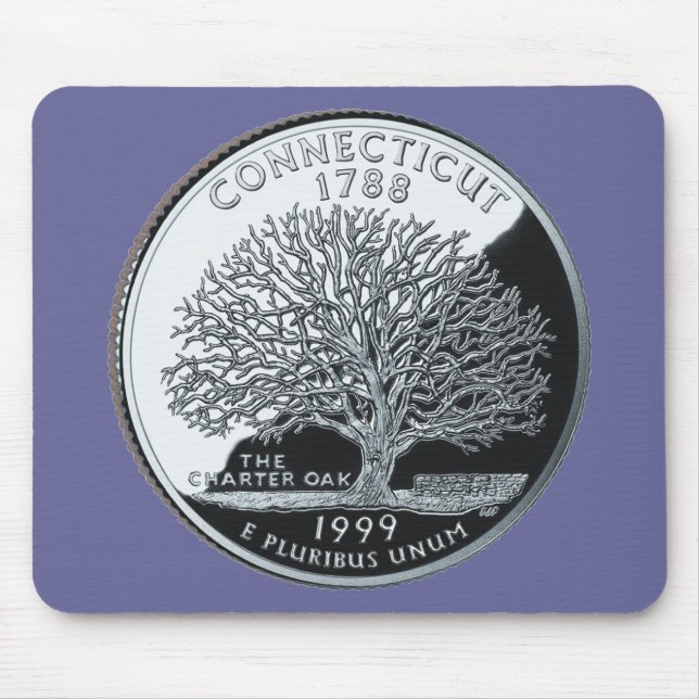 Faux Connecticut State Quarter Charter Oak Tree Mouse Pad (Front)