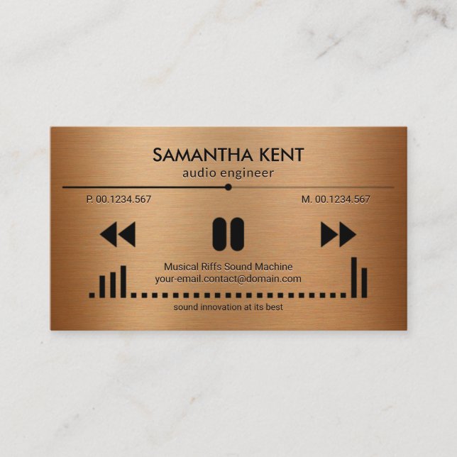 Faux Copper Audio Display Emboss Letters DJ Business Card (Front)