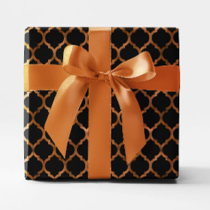 Faux Copper Foil and black Quatrefoil Wrapping Paper