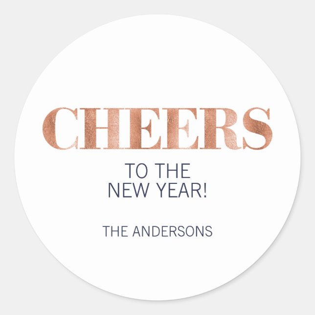 Faux Copper Foil Cheers New Year's Sticker (Front)