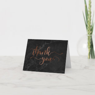 Faux Copper Foil Script Thank You & Black Marble Card