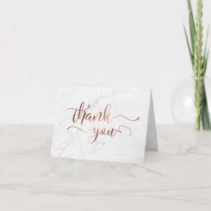 Faux Copper Foil Script Thank You & White Marble Card