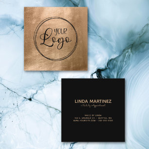 Faux Copper Gold Foil Your Logo Black Square Business Card