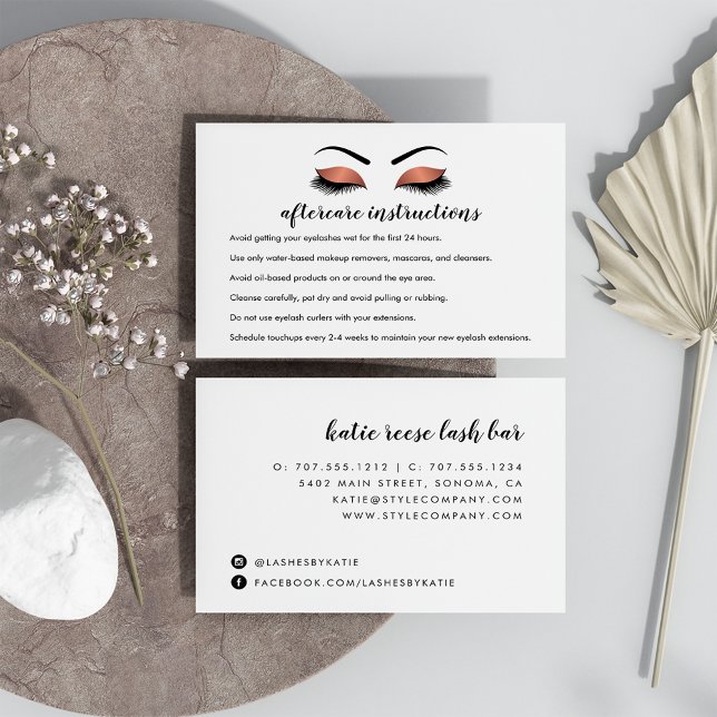 Faux Copper Lash Extension Aftercare Instructions Business Card (Creator Uploaded)