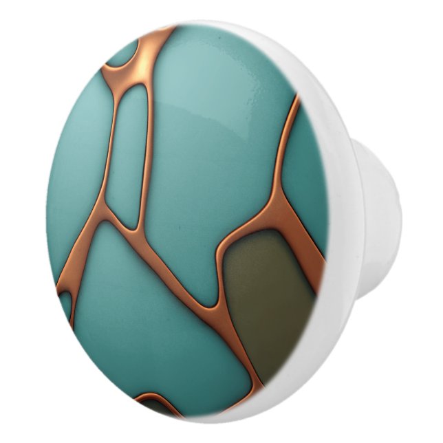 Faux copper lines over teal colour background ceramic knob (Right)
