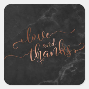 Faux Copper Love and Thanks Script w/ Black Marble Square Sticker