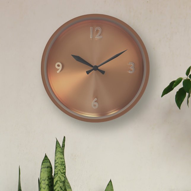Faux Copper Metal Look Burnt Orange Fall Large Clock (A stylish burnt orange faux copper clock that will add a touch of elegance to your decor)