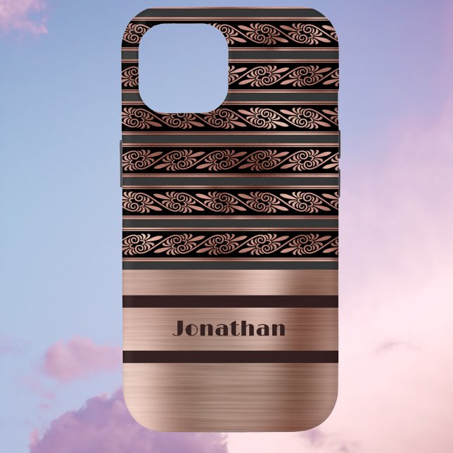 Faux Copper Rose Gold with Olive Raisin Damask Case-Mate iPhone Case (Creator Uploaded)