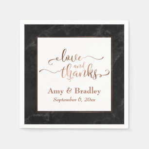 Faux Copper Script Love and Thanks w/ Black Marble Napkin