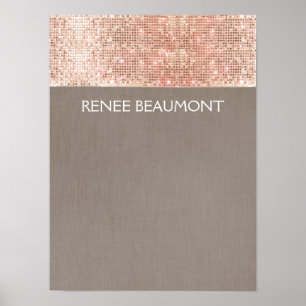 Faux Copper Sequins on Taupe Linen Poster