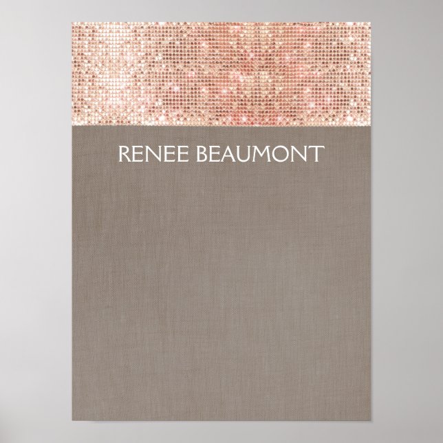 Faux Copper Sequins on Taupe Linen Poster (Front)