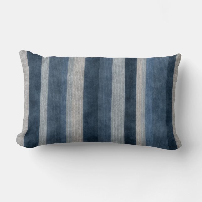 Faux Corduroy Textured Blue Stripes Pattern Lumbar Cushion (Front)