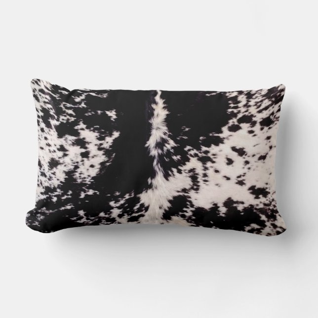 Faux Cow Hide, Black & White Print Cotton Pillow (Front)