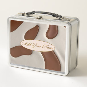 Faux Cow Leather Modern Luxury Elegant Collection Metal Lunch Box