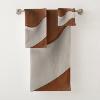 Faux Cow Leather Popular Luxury Elegant Collection Bath Towel Set