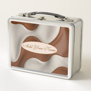 Faux Cow Leather Popular Luxury Elegant Collection Metal Lunch Box