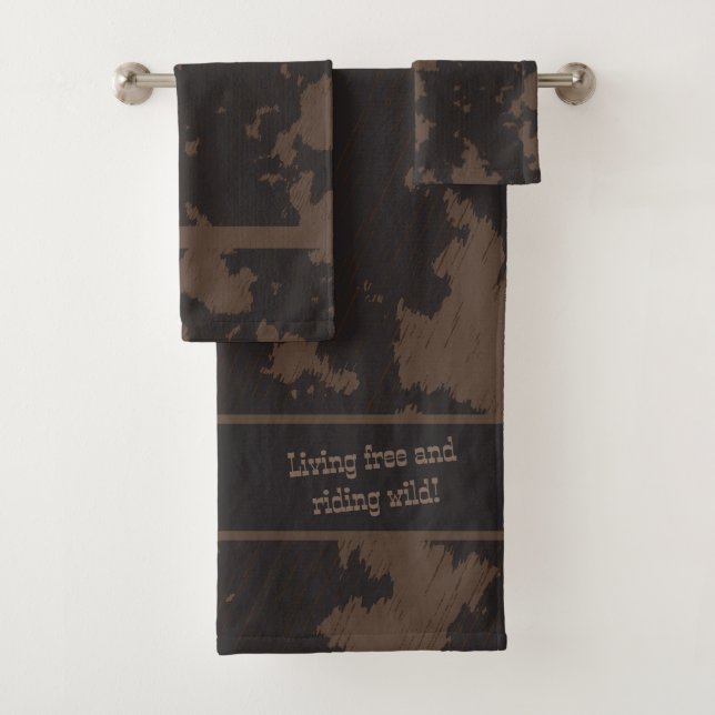 Faux Cow Print Black and Brown Bath Towel Set (Insitu)