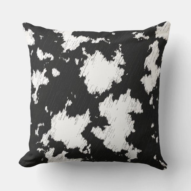 Faux Cow Print Black and White Cushion (Front)