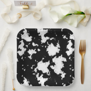 Faux Cow Print Black and White Paper Plate