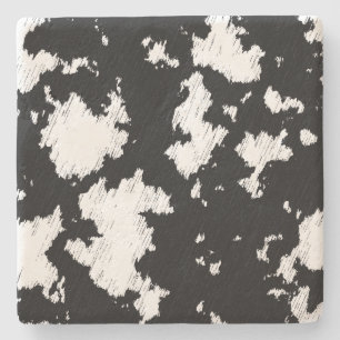 Faux Cow Print Black and White Stone Coaster