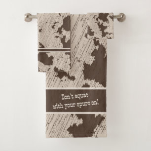 Faux Cow Print Brown and Cream Bath Towel Set