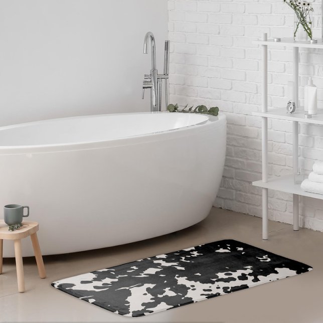 Faux Cowhide Black Spots Country Western Bath Mat (Creator Uploaded)