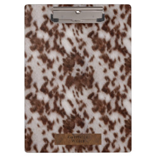 Faux Cowhide & Leather Animal Print Brown Clipboard