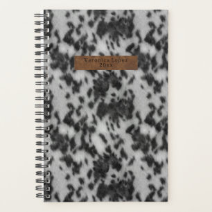 Faux Cowhide & Leather Black & White Animal Print Planner
