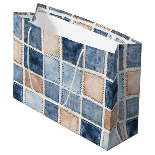 Faux Cream Denim Blue Jean Birthday Large Gift Bag