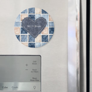 Faux Cream Denim Blue Jean Heart Magnet